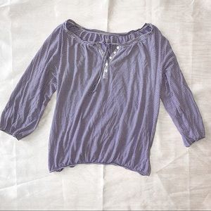 Blue and White Button Neck Top